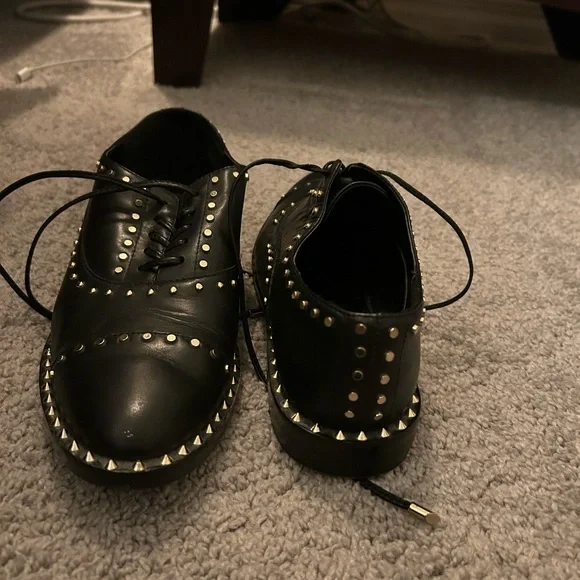 Nine West Black Leather Studded Oxford Shoes Women’s 8M Punk Rock Style - Picture 2 of 5